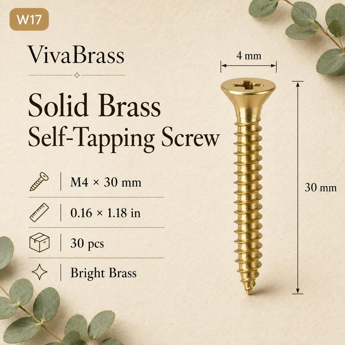 Solid Brass Countersunk Phillips Wood Screws, Furniture Hardware, M2.5-M4