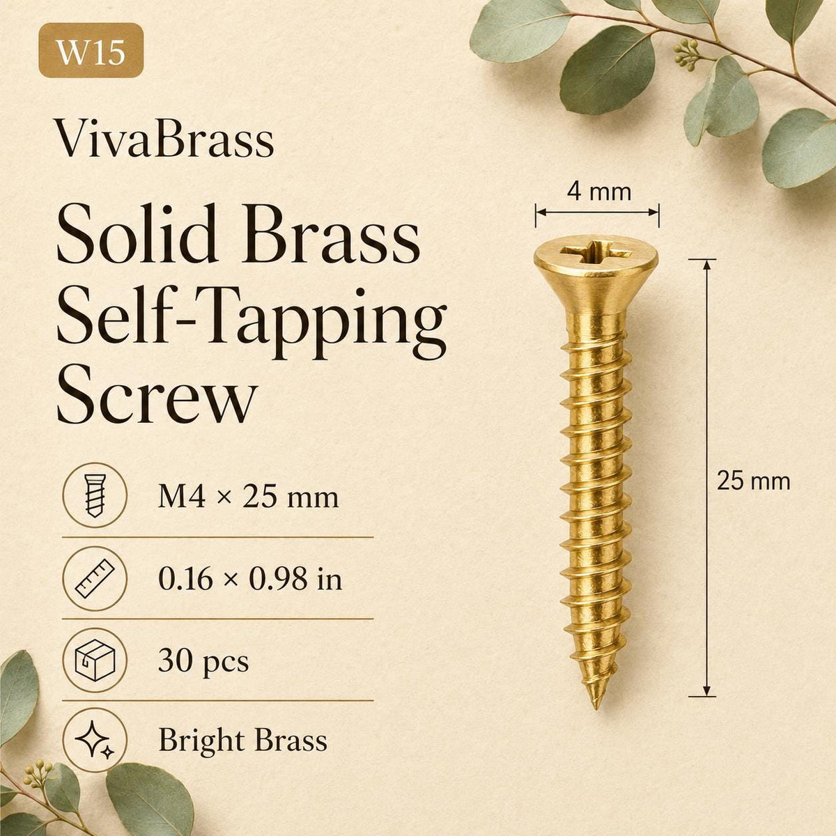 Solid Brass Countersunk Phillips Wood Screws, Furniture Hardware, M2.5-M4