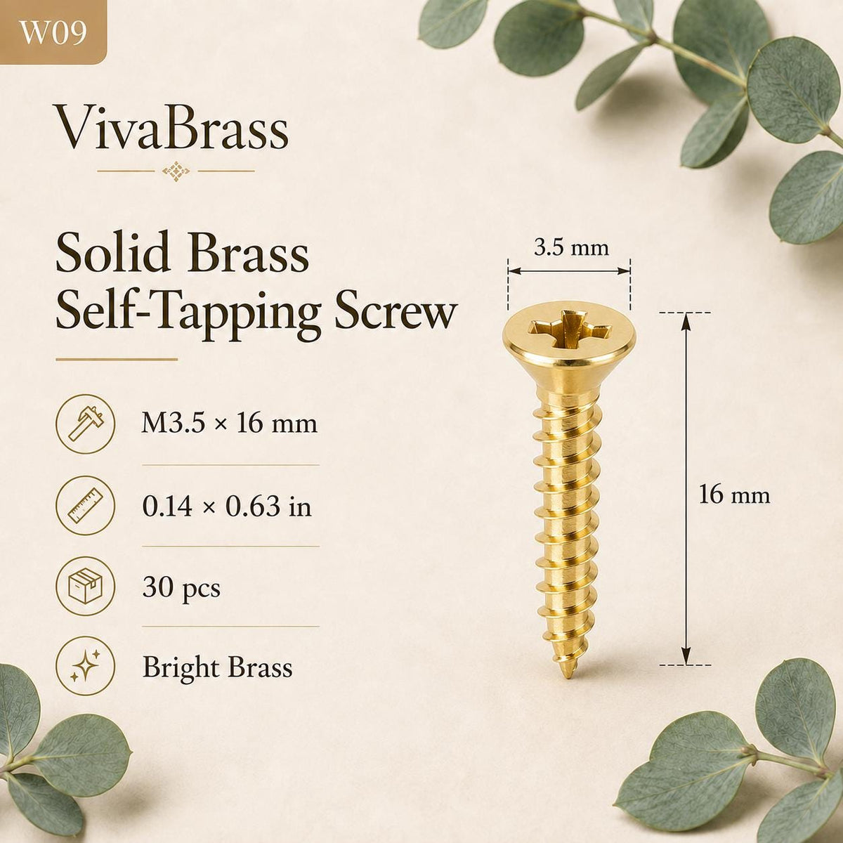 Solid Brass Countersunk Phillips Wood Screws, Furniture Hardware, M2.5-M4