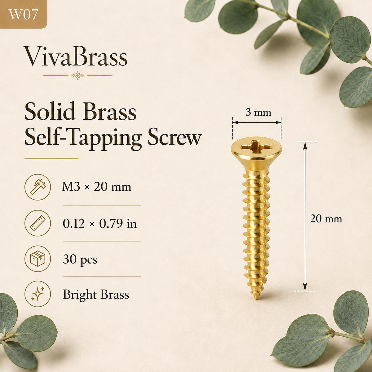 Solid Brass Countersunk Phillips Wood Screws, Furniture Hardware, M2.5-M4