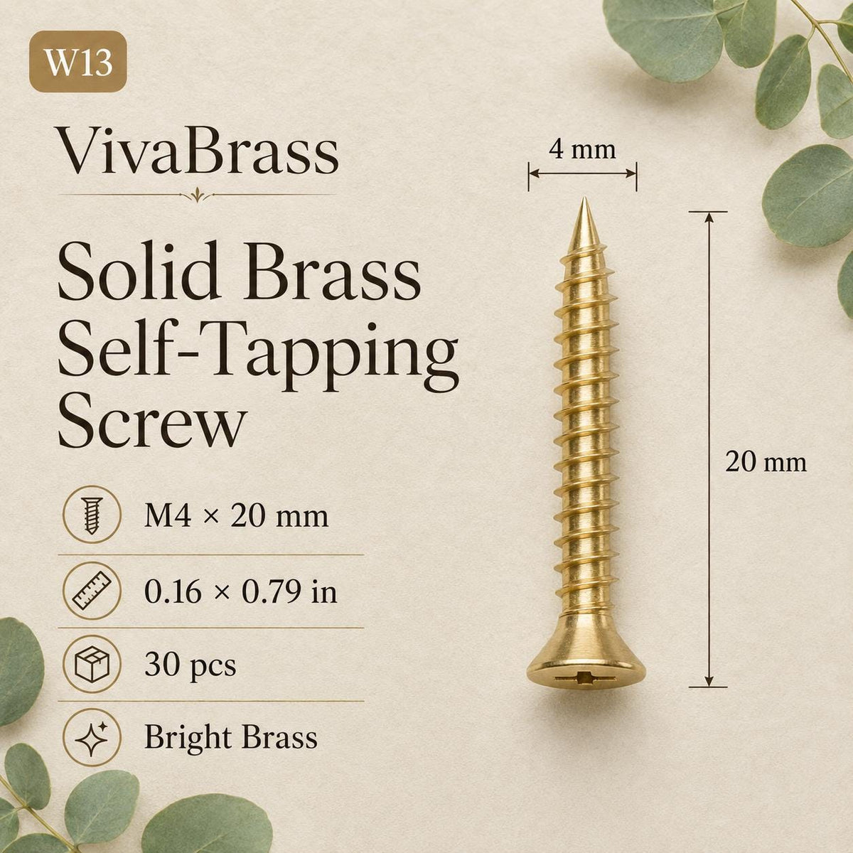 Solid Brass Countersunk Phillips Wood Screws, Furniture Hardware, M2.5-M4