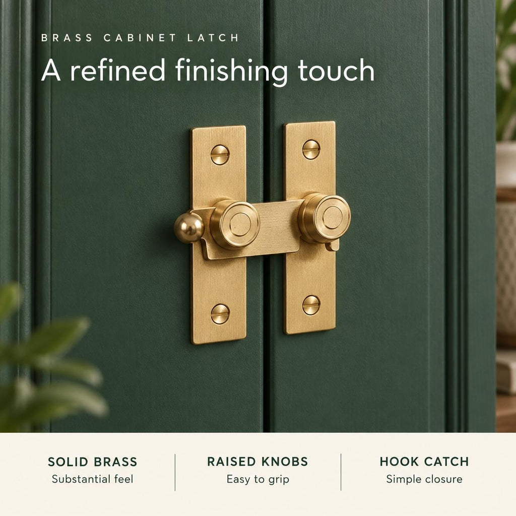 Solid Brass Cabinet Latch, Cupboard Door Catch, Surface Mount Hardware (Gold or Antique Finish)