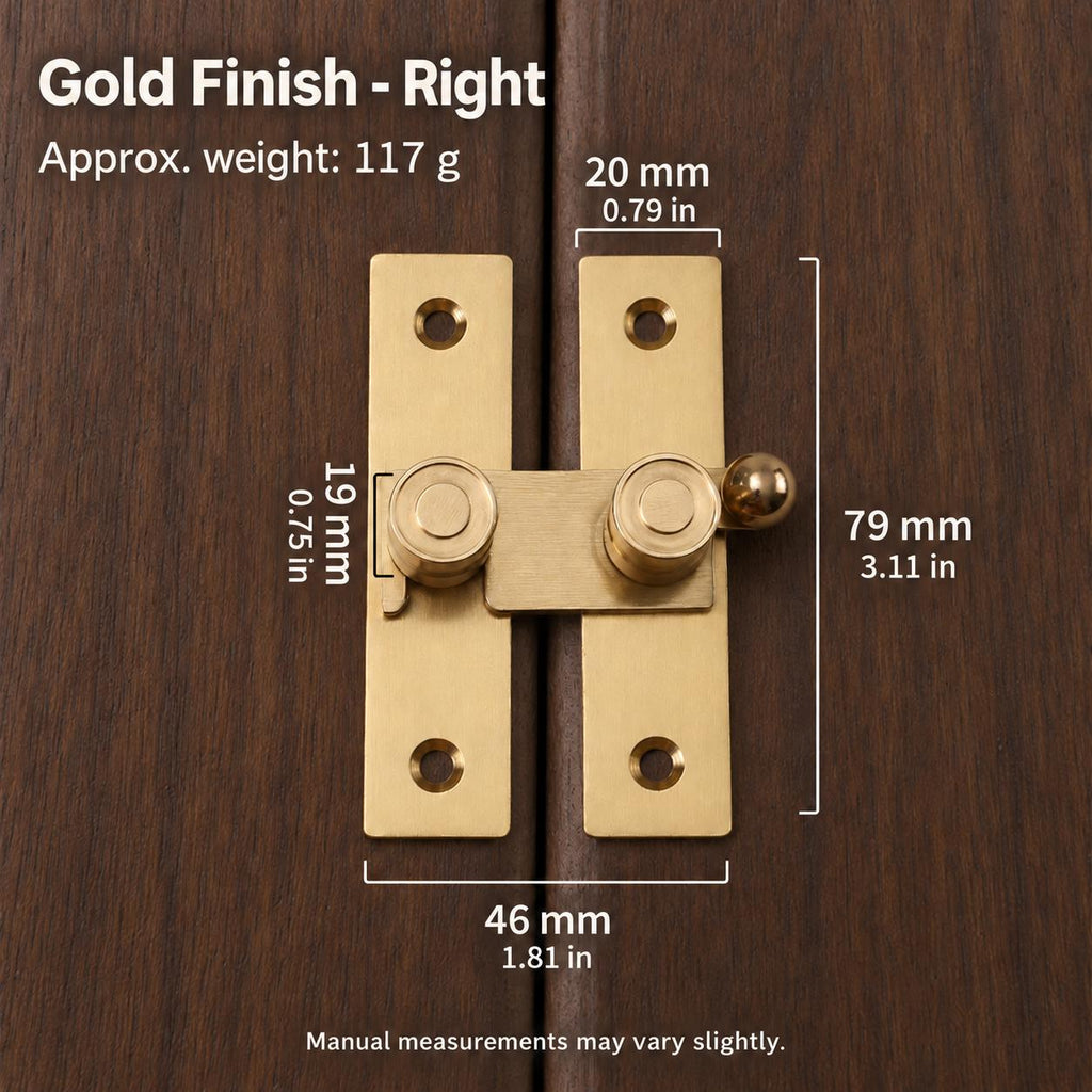 Solid Brass Cabinet Latch, Cupboard Door Catch, Surface Mount Hardware (Gold or Antique Finish)