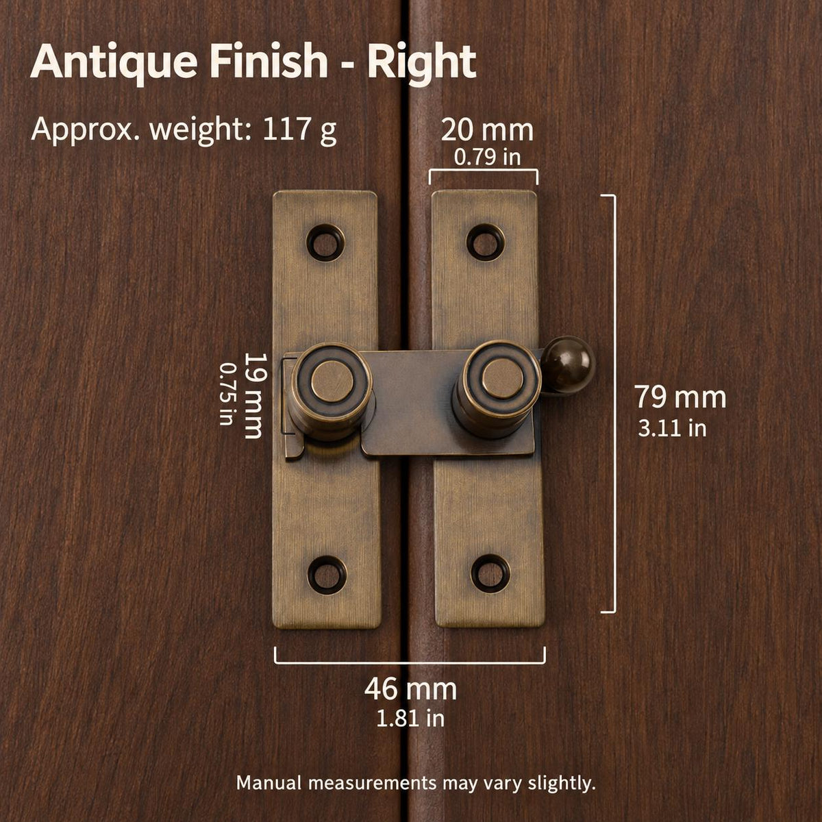 Solid Brass Cabinet Latch, Cupboard Door Catch, Surface Mount Hardware (Gold or Antique Finish)