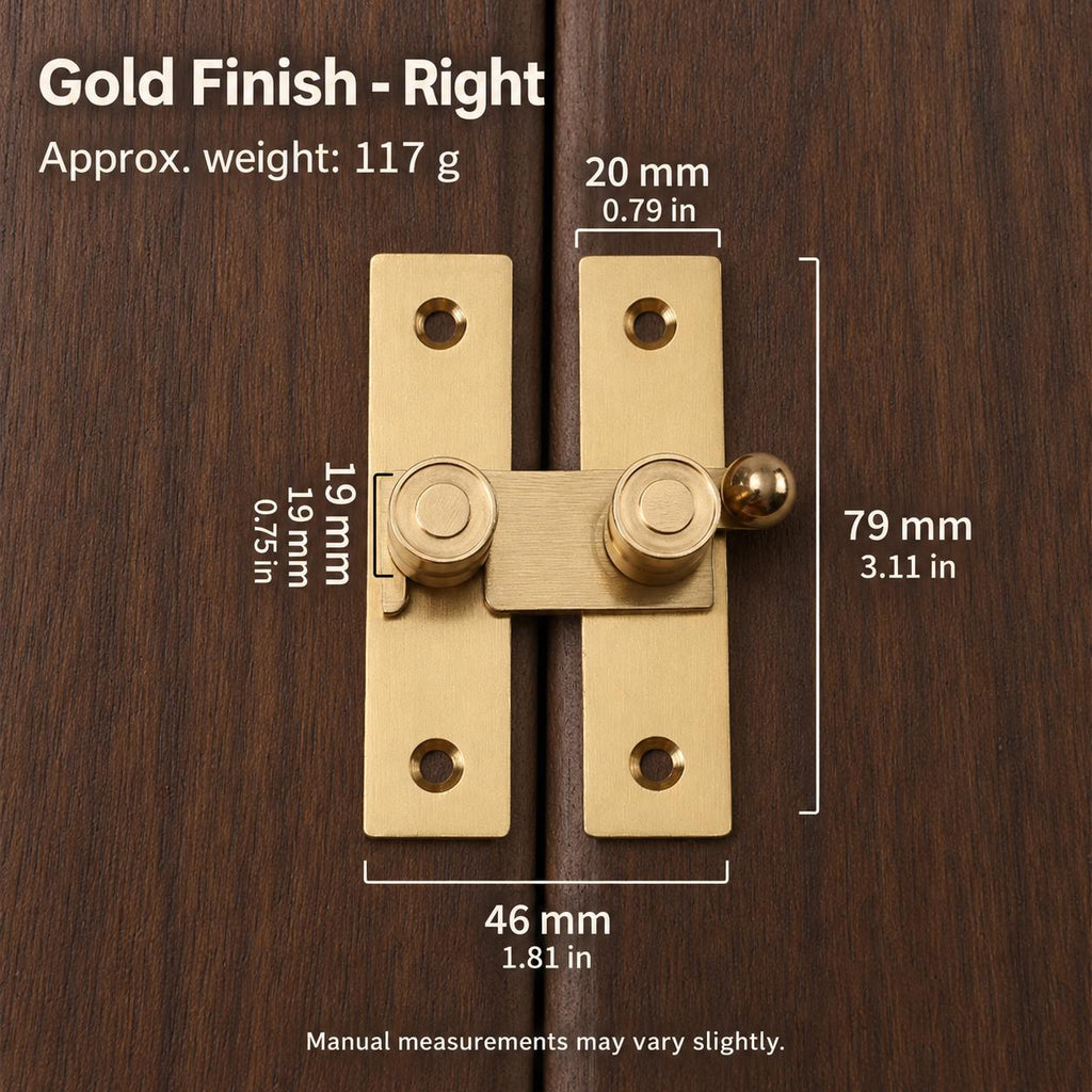 Solid Brass Cabinet Latch, Cupboard Door Catch, Surface Mount Hardware (Gold or Antique Finish)