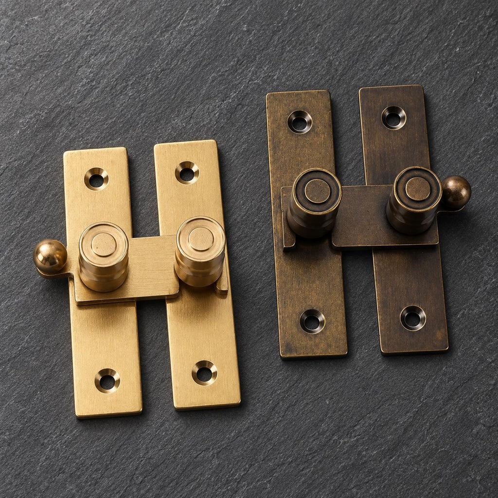 Solid Brass Cabinet Latch, Cupboard Door Catch, Surface Mount Hardware (Gold or Antique Finish)
