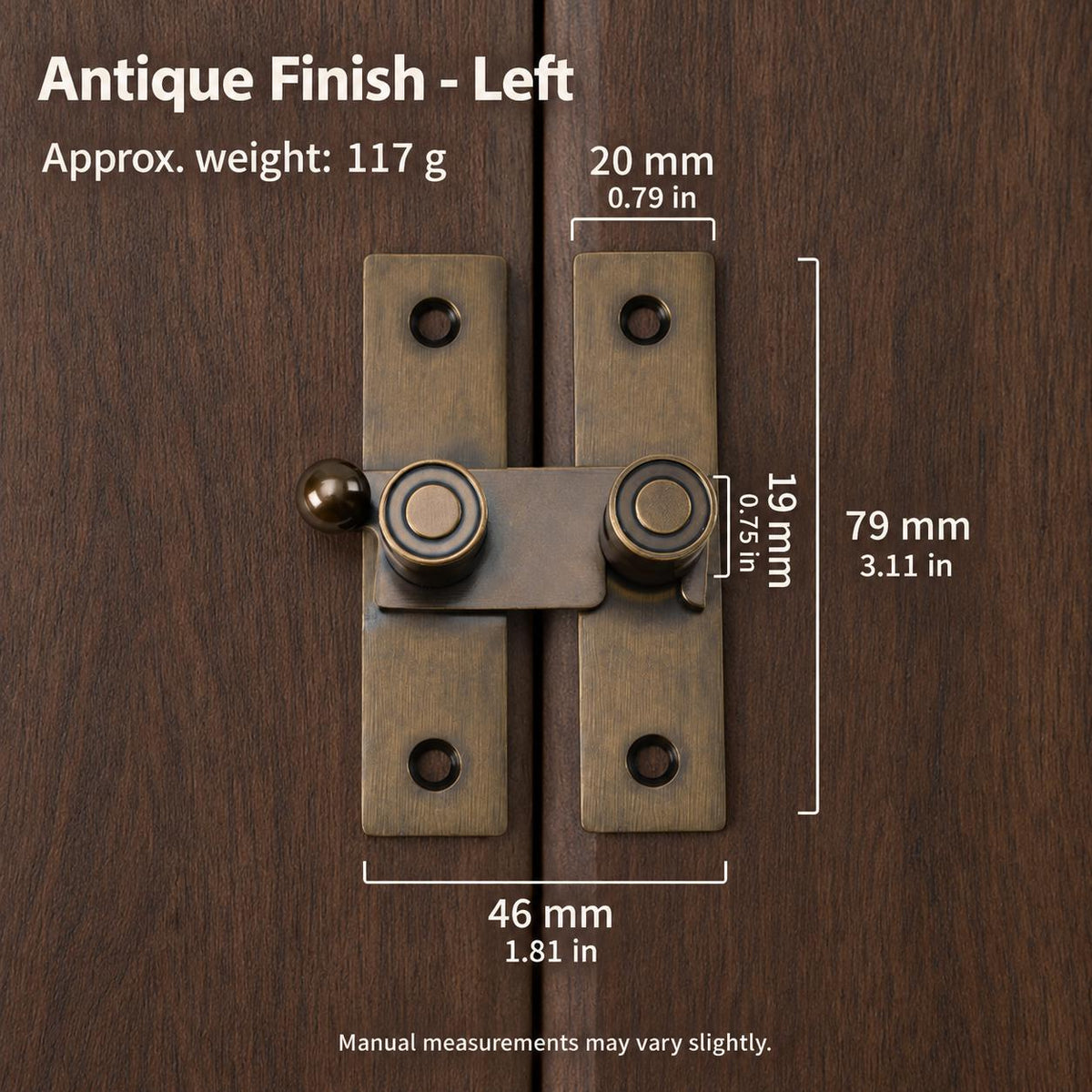 Solid Brass Cabinet Latch, Cupboard Door Catch, Surface Mount Hardware (Gold or Antique Finish)